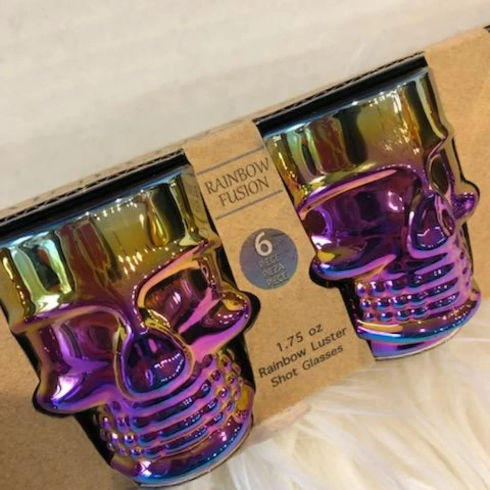 Set of 6 Rainbow Luster Skull Shot Glasses